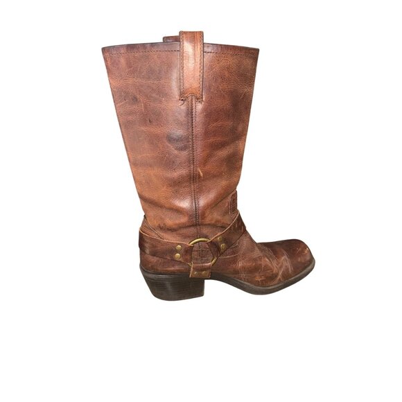 VTG Mossimo Supply Womens 9 Brown Leather Western Harness Moto Biker Boots Boho - Picture 5 of 14